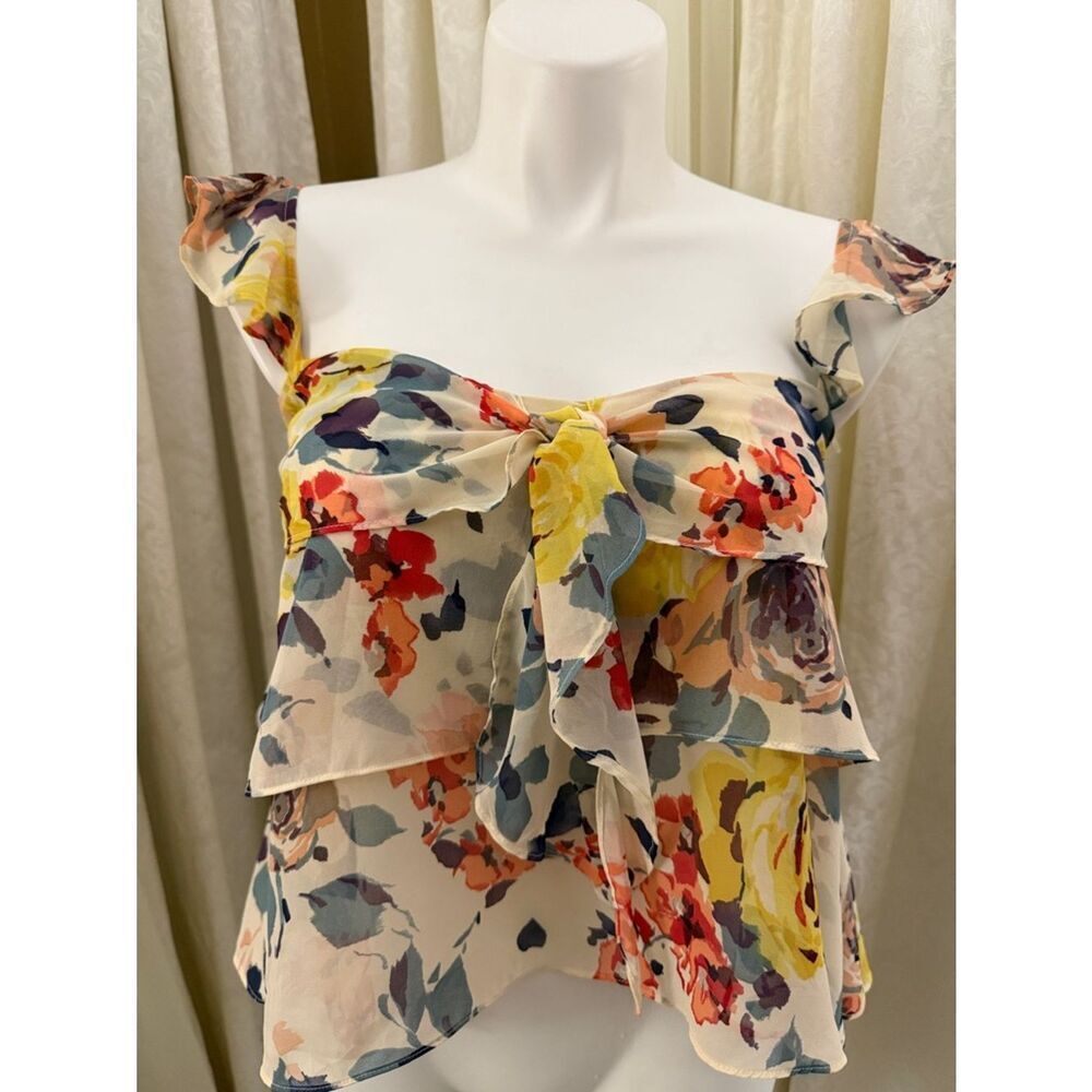 Zara Trafaluc Multicolor Floral Tie-Front Ruffle Camisole - Cream Base